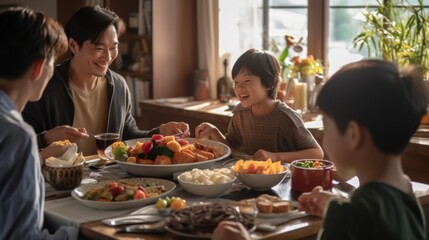 A Family Enjoying a Hearty Dinner