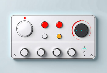 A minimalistic control panel or interface design. Template for web online app dashboard. Set of Buttons, Dials, Knobs on neutral background.