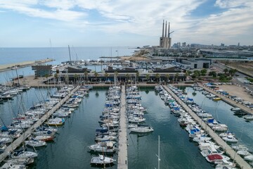 Aerial view of a port with yachts