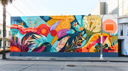 Vibrant Collaborative Mural Painting Reflecting the Stories and Dreams of an Asian Neighborhood Community