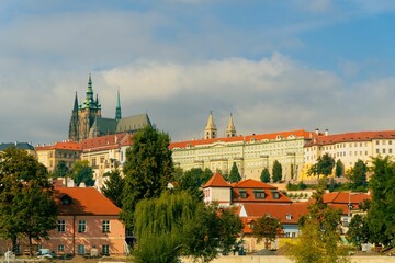 Beautiful view of the buildings in Prague under a blue sky