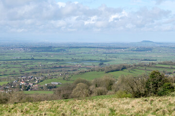 Fototapeta na wymiar View from Deerleap viewpoint in the Mendip Hills looking across the Somerset landscape.