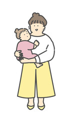 ママと抱っこされる赤ちゃんの全身イラスト