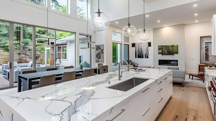 Exquisite Marble Countertop in Luminous Modern Kitchen Showcasing Refined Aesthetic
