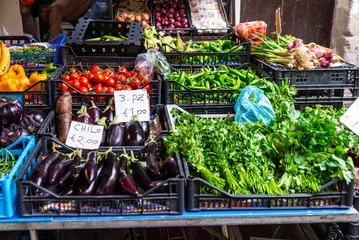Poster Fruit and vegetable shop in Ballaro Market, Palermo, Sicily, Italy © jordi2r