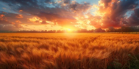 Foto auf Acrylglas Antireflex Agricultural grain farm overlooking a wheat field © PHTASH