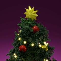 3D rendering of a Christmas tree on purple background