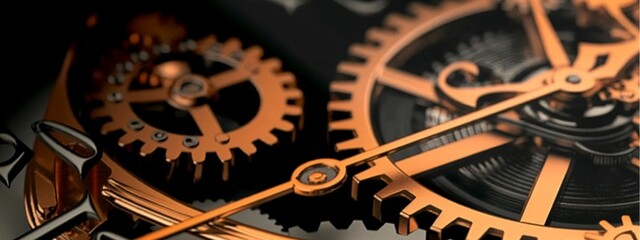 Close-up of intricate gears and mechanisms of a watch.