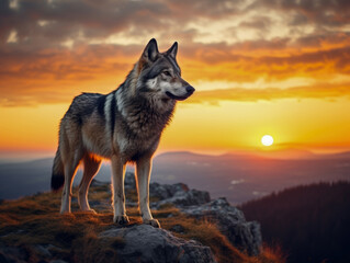 Wolf standing on hilltop - 775033989