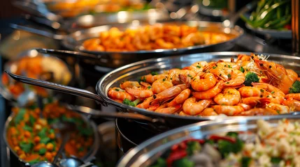 Foto op Plexiglas grilled shrimp with vegetables © Aleksandr