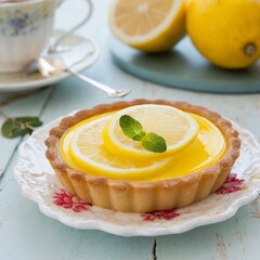 Delicious lemon tart in a French tea room - 775034572