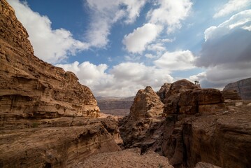 Aerial view of beautiful mountains in Petra, Jordan