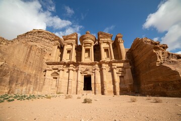 Low-angle view of ancient buildings in Jordan, Petra