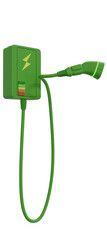 Green color mini station power charger for electric vehicle charger concept.,ev battery charger plug., The green color transparent charger.