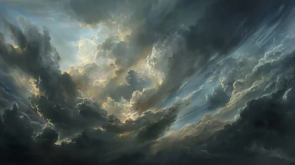 Fotobehang Dark Renaissance Painting: Stormy Cloud Sky Scene  © GoonDuLagoon