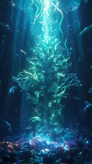 Fototapeta na wymiar Bioluminescent Algae in the Ethereal Depths of the Warming Ocean