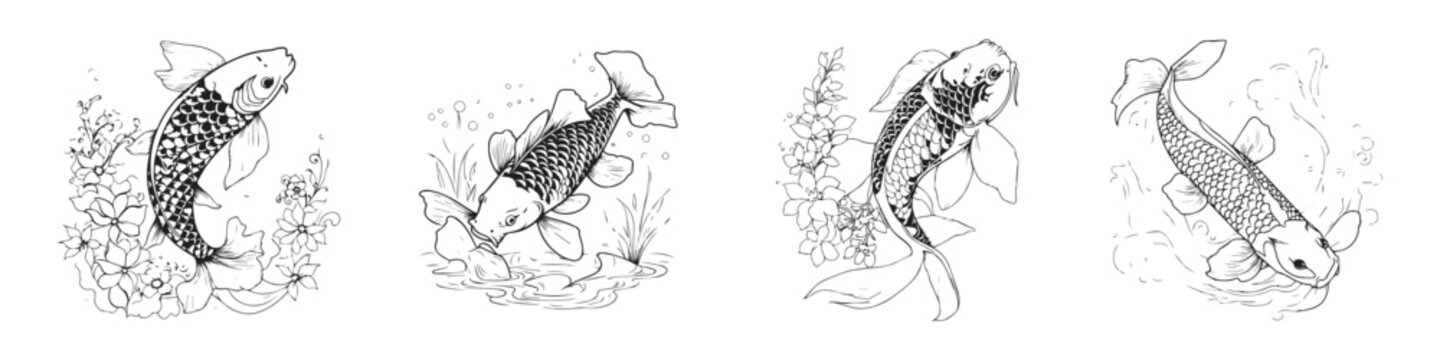 Koi fish icon symbol set, vector illustrations on white background
