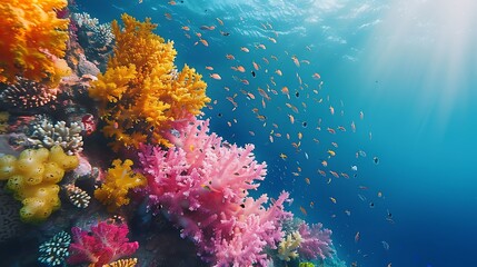 Fototapeta na wymiar An aerial view of a colorful coral reef teeming with marine life