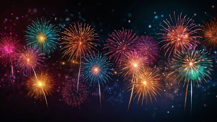 Fototapeta premium Colorful fireworks of various colors over night sky. Celebration concept.
