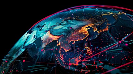 Visualizing Global and Activity Patterns on a Vibrant 3D Geographical Heatmap - obrazy, fototapety, plakaty