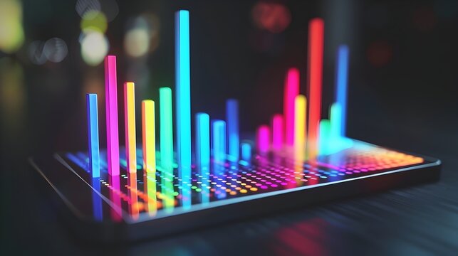 Vibrant 3D Bar Graph Displaying Captivating Digital Data Insights on Tablet Device