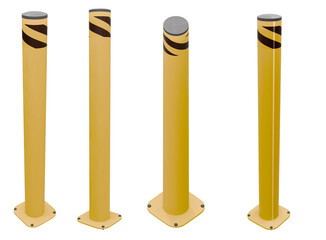 Factory Bollard Safety: 3D pack showcases black & yellow traffic bollards for clear factory safety zone marking, indoors & outdoors