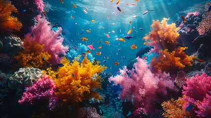 Fototapeta na wymiar An aerial view of a colorful coral reef teeming with marine life