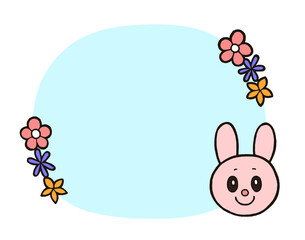 可愛いうさぎと花のフレーム　水色