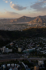 Beautiful aerial view of the San Cristobal Hill and the city of Santiago de Chile