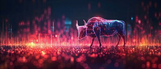 Bull market trend with rising stock prices indicating potential for investment return and profit. Concept Stock Market, Bull Market Trend, Rising Prices, Investment Return, Profit Opportunities - obrazy, fototapety, plakaty