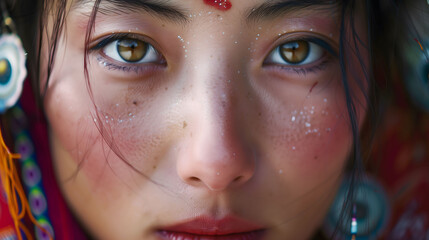 Serene Beauty: Portrait of a Timeless Tibetan Woman Representing Youthful Grace