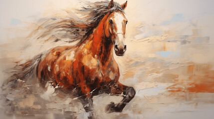 Vibrant Abstract Oil Painting of a Horse: Handcrafted Mural Art Featuring Bold Strokes and Knife...