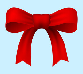 Vector illustration of simple red ribbon bow isolated on light background. Created using gradient meshes