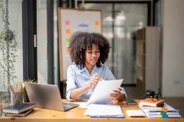 black woman working hard, work happily, The plan is going well, interesting story, consider the...