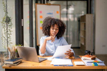 black woman working hard, work happily, The plan is going well, interesting story, consider the...