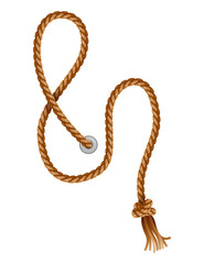 Knotted ropes with tassels and holes. Knot cord curve, rope sailor marine. Curtain tassels, realistic rope elements. Isolated marine twisted loops. illlustration