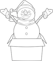 Obraz premium Snowman Christmas Box Vector Graphic Art Illustration