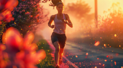Woman running in thes summer