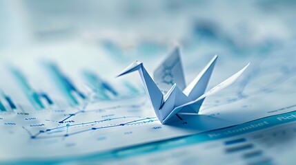 Fototapeta na wymiar Dynamic Paper Crane Transforming into Financial Data Chart Symbolizing Growth and Successful Strategies
