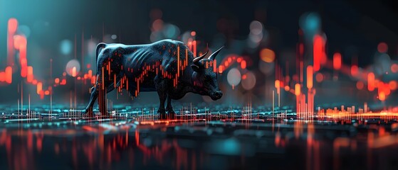 Bull Market Trend: Symbolizing Investment Growth and Profit Potential. Concept Investment Strategies, Stock Market Analysis, Financial Forecasting, Economic Trends, Market Performance - obrazy, fototapety, plakaty