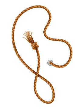 Knotted ropes with tassels and holes. Knot cord curve, rope sailor marine. Curtain tassels, realistic rope elements. Isolated marine twisted loops. illlustration