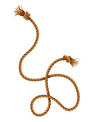 Knotted ropes with tassels and holes. Knot cord curve, rope sailor marine. Curtain tassels, realistic rope elements. Isolated marine twisted loops. illlustration