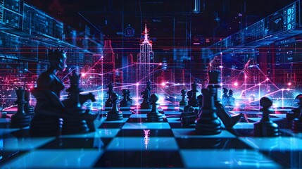 Algorithmic Trading Strategies Visualized on a Digital Chessboard - obrazy, fototapety, plakaty
