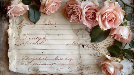 Handwritten Birthday Wishes on Vintage Postcard Surrounded by Fragrant Roses and Memories of the Past