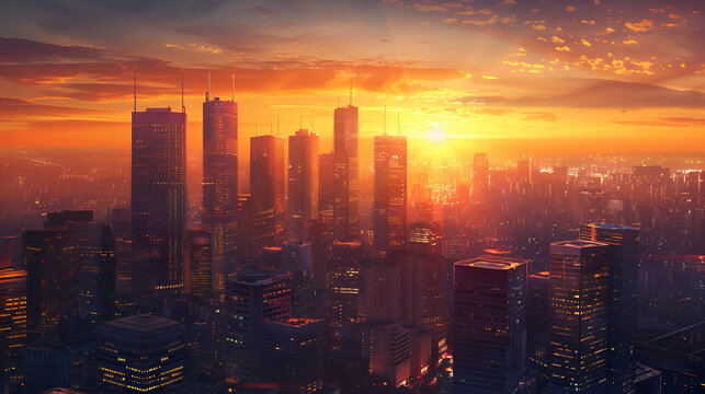sunset over the city , generative ai