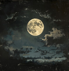 small, full moon, dark sky