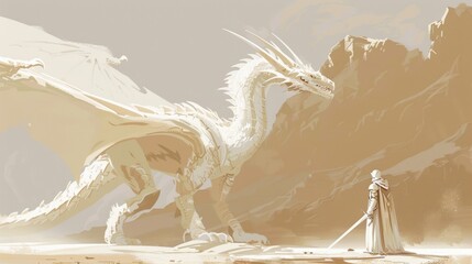 Brave Warrior Confronting Golden Dragon, Inspirational Artwork