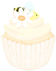 Cream cupcakes decorated with flowers and bee