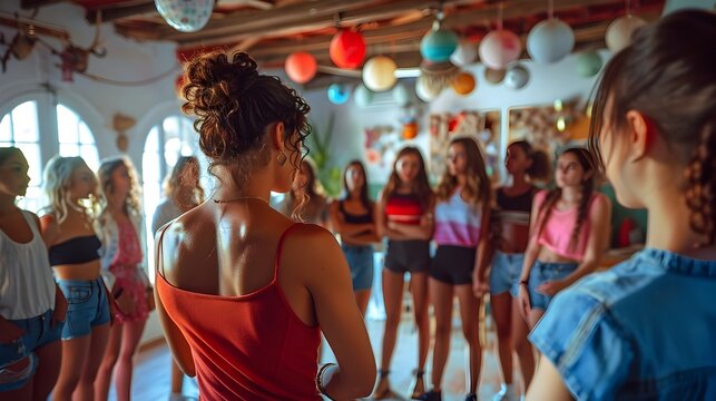 Passionate Dance Instructor Guiding Diverse Teens in Traditional Flamenco Rehearsal in Rustic Studio
