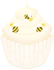 Cream cupcakes decorated with flowers and bees